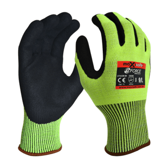 MAXISAFE GLOVES G-FORCE HI-VIS CUT-5 NITRILE COAT PALM SM 